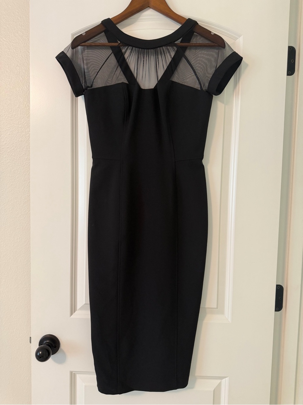 Maggy London Black Midi Dress with Sheer Yoke